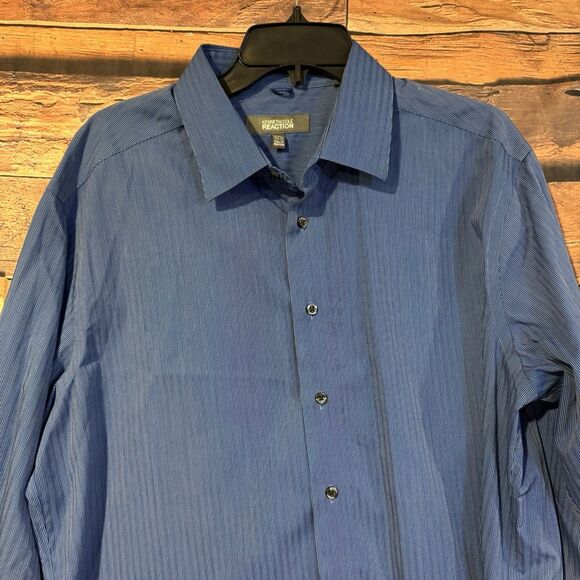 Kenneth Cole Reaction Shirt XL Men’s Blue Striped Button Up Long Sleeve Non Iron - Picture 2 of 7